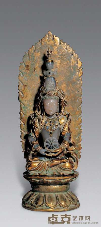 清 镏金玉藏佛 佛像高37cm;莲花坐高9.8cm;背光?
